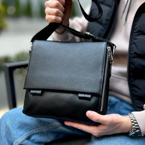 Leather mens crossbody bag, shoulder bag for men, small black handbag, custom bag, messenger bag, sling bag, everyday cross body bag for him