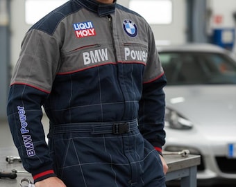 BMW Power Jumpsuit: Bestickter Mechaniker Overall, Motorsport Fanbekleidung
