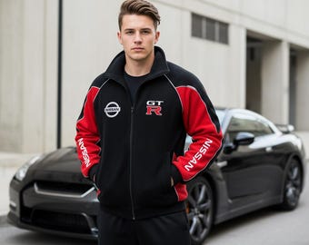 Nissan GTR Fleece Jacket: Embroidered Car Logos, Motorsport Fan Wear