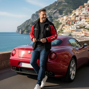 Alfa Romeo fleecejack heren: geborduurde autologo's