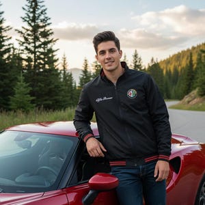 Chaqueta bomber Alfa Romeo para hombre con logotipos bordados