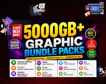 5000GB+ Graphic Bundle Packs | SVG, Logos, Templates, T-Shirts (Instant Download)