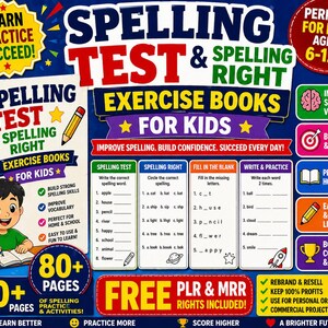 Stavningstest och övningsbok för barn | 80+ sidor, ordförrådsbyggare (direkt nedladdning)