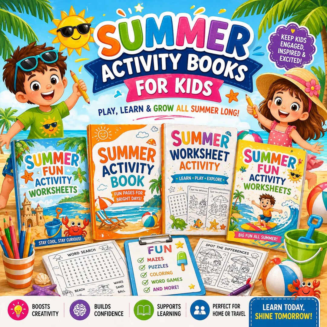 Summer Activity Books for Kids | Printable Learning Worksheets Bundle ...