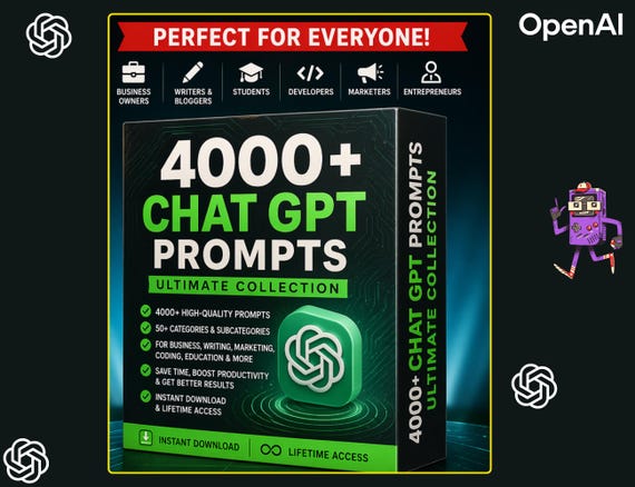 4000+ Chat GPT Prompts Bundle | AI Prompt Pack | Etsy Digital Download | Business & Writing Templates