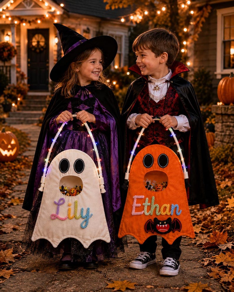 Personalized Ghost Halloween Candy Bag, Custom Name Trick or Treat Tote ...