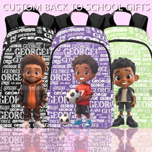 Custom Backpack with Name,Back to School Gift,Black Boy Back To School Gift,Custom Pencil Pouch Lunch Bag with Name,first day of school gift