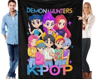Huntrix K-Pop Demon Hunters Blanket,Xmas Kpop Fun Gifts,Soft Cozy Minky Sherpa Throw,Huntrix Rumi,Mira,Zoey Blanket,Kpop Demon Movie Blanket