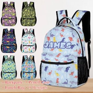 Cadeaux personnalisés pour la rentrée, sac à dos/sac à lunch/pochette à crayons monogramme dinosaure personnalisé, sac d'école personnalisé avec nom, cadeaux d'anniversaire personnalisés