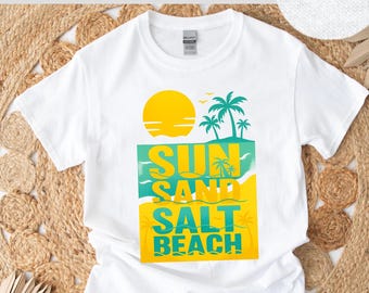 Retro Sun Sand Salt Beach Sunmmer Shirt Vacation Unisex Ocean Coastal Palm Graphic Tee