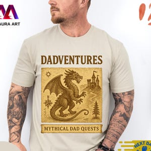 Dadventures Fantasy Dad Shirt, Dragon Medieval Map Tee, Mythical Adventure Papa Fathers Day Gift
