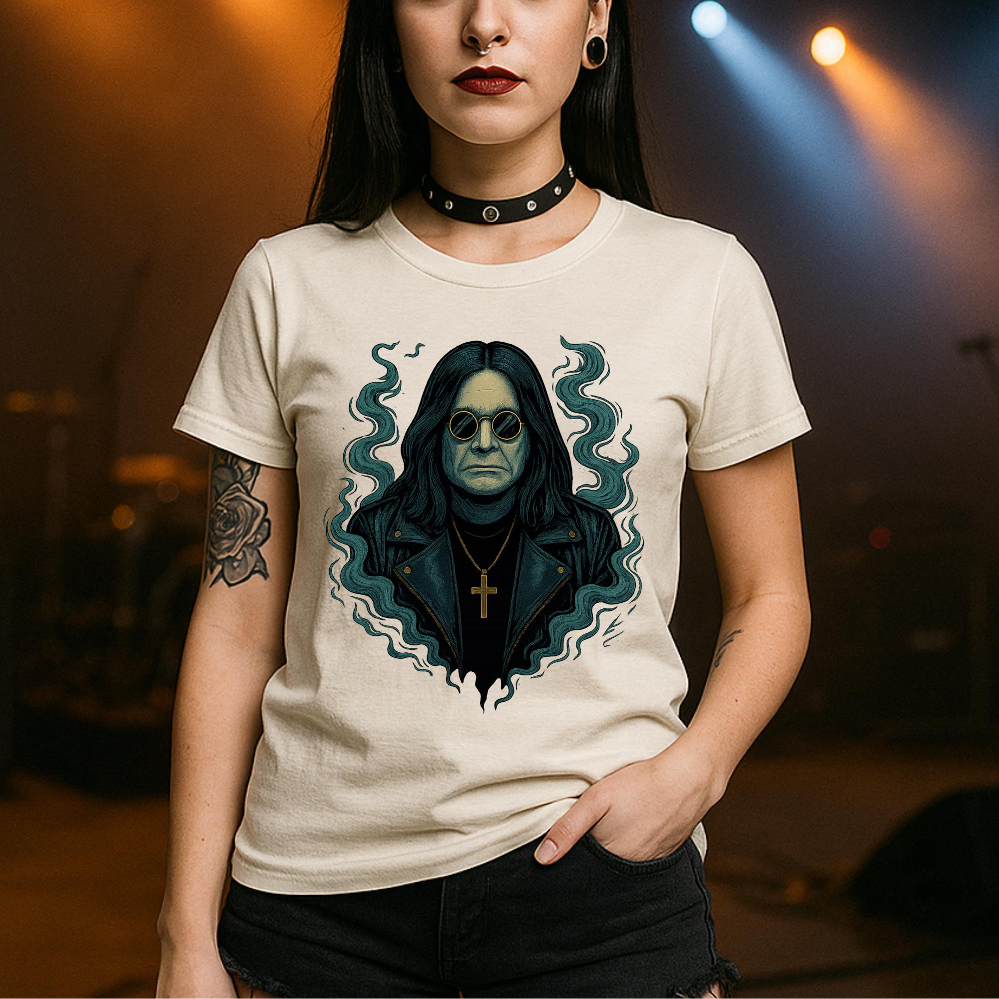 Ozzy Osbourne Tribute Tee, Gothic Rock Legend Art Tee, Heavy Metal Fan Gift, Vintage Dark Cross Design, Concert Memorial Top, Retro Goth Tee