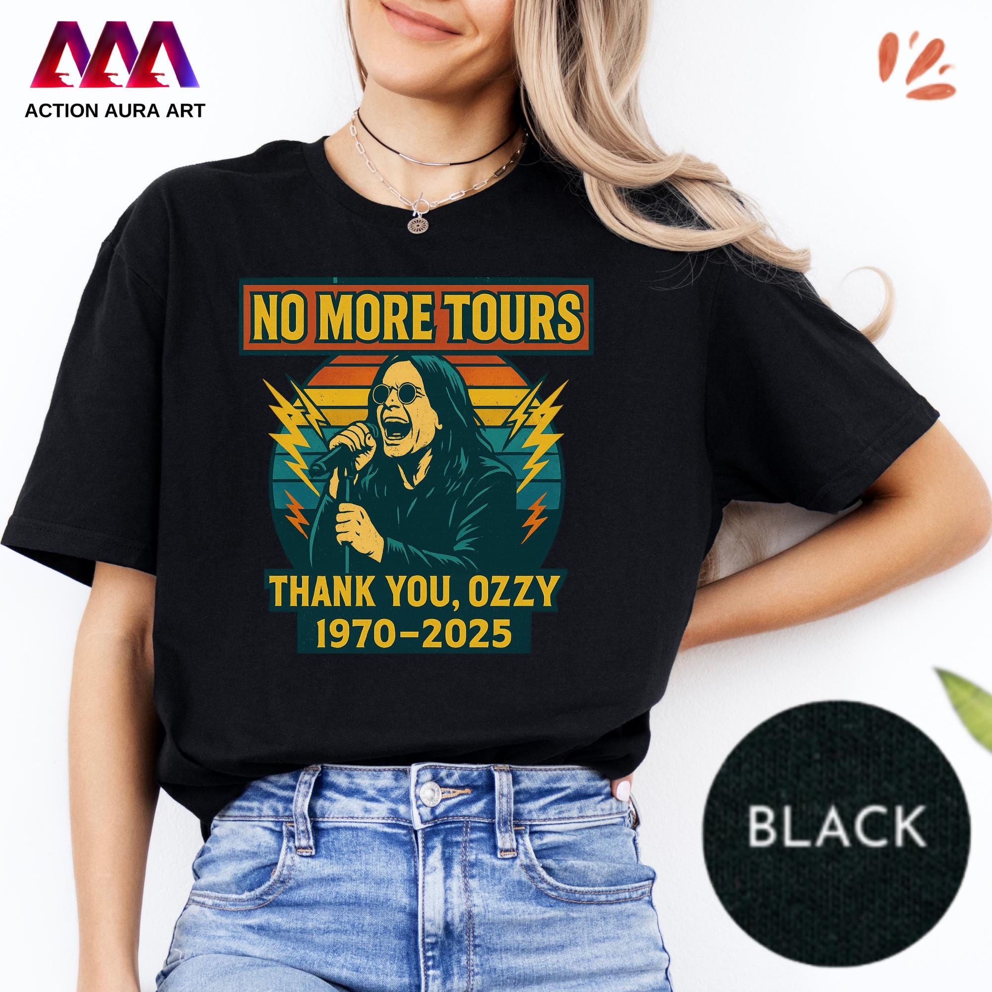 Ozzy Osbourne Final Tour Shirt, No More Tours Vintage Tee, Retro Rock Legend 1970–2025 Tribute, Lightning Graphic Band Merch Top, Music Icon