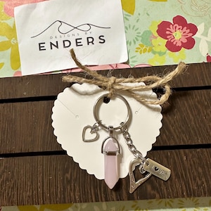 Rose Quartz  Love  Keychain - Pink Rose Quartz Crystal- Love you  charms - Bag Tag-  Bag Charm-  Purse Charm- self love- rose quartz, heart