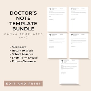 Bearbeitbare Arztnotizvorlage, Entschuldigungsbrief des Arztes, Entschuldigungsbrief der Ärzte, Gefälschte Doktornotiz für Arbeit und Schule, A4, Canva, Instant Download