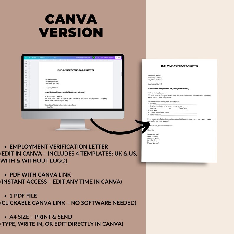 Employment Verification Letter Template, Editable in Canva, Job Proof ...