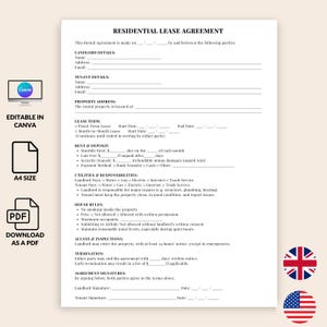 House Rental Agreement, Editable Lease Template, Landlord Form, Rental Lease agreement, Residential Lease Agreement, Edit in Canva, One Page