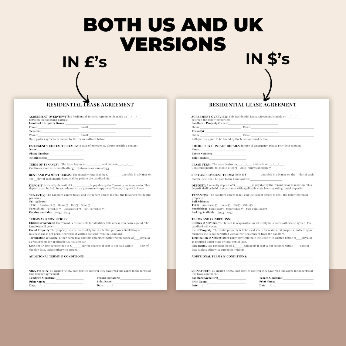 Editable Lease Agreement Template, Printable Tenancy Form, Rental ...