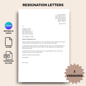 Resignation Letter Template, Professional Canva Layout, Notice Letter, Formal Quit Job Letter, Instant Download