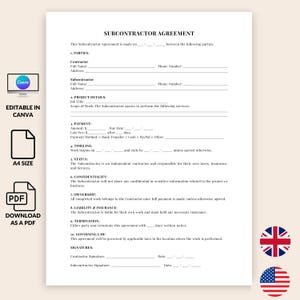Contractor, Security Guard Agreement Template, Editable PDF for Subcontractors, Construction, Freelancers, Canva Printable, UK, US, Contract