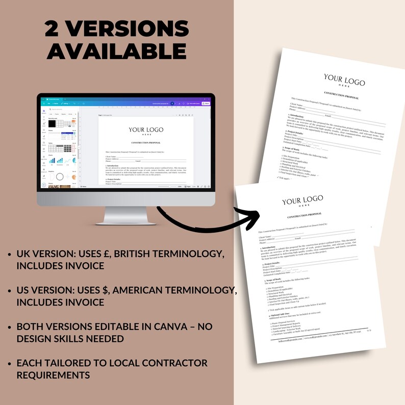 Editable Construction Proposal Template, Customizable Contractor Form ...