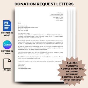Briefsjablonen voor donatieverzoek, Canva en Word, 7 bewerkbare inzamelingsbrieven voor sponsoring, goede doelen en evenementen, bedankbrief
