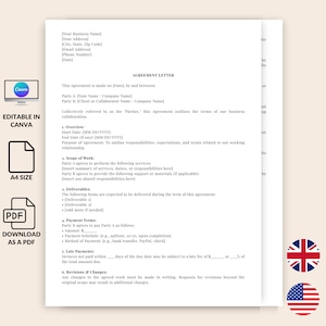 Professional clear simple agreement, legal editable downloadable contract, business freelance formal letter, digital printable custom form
