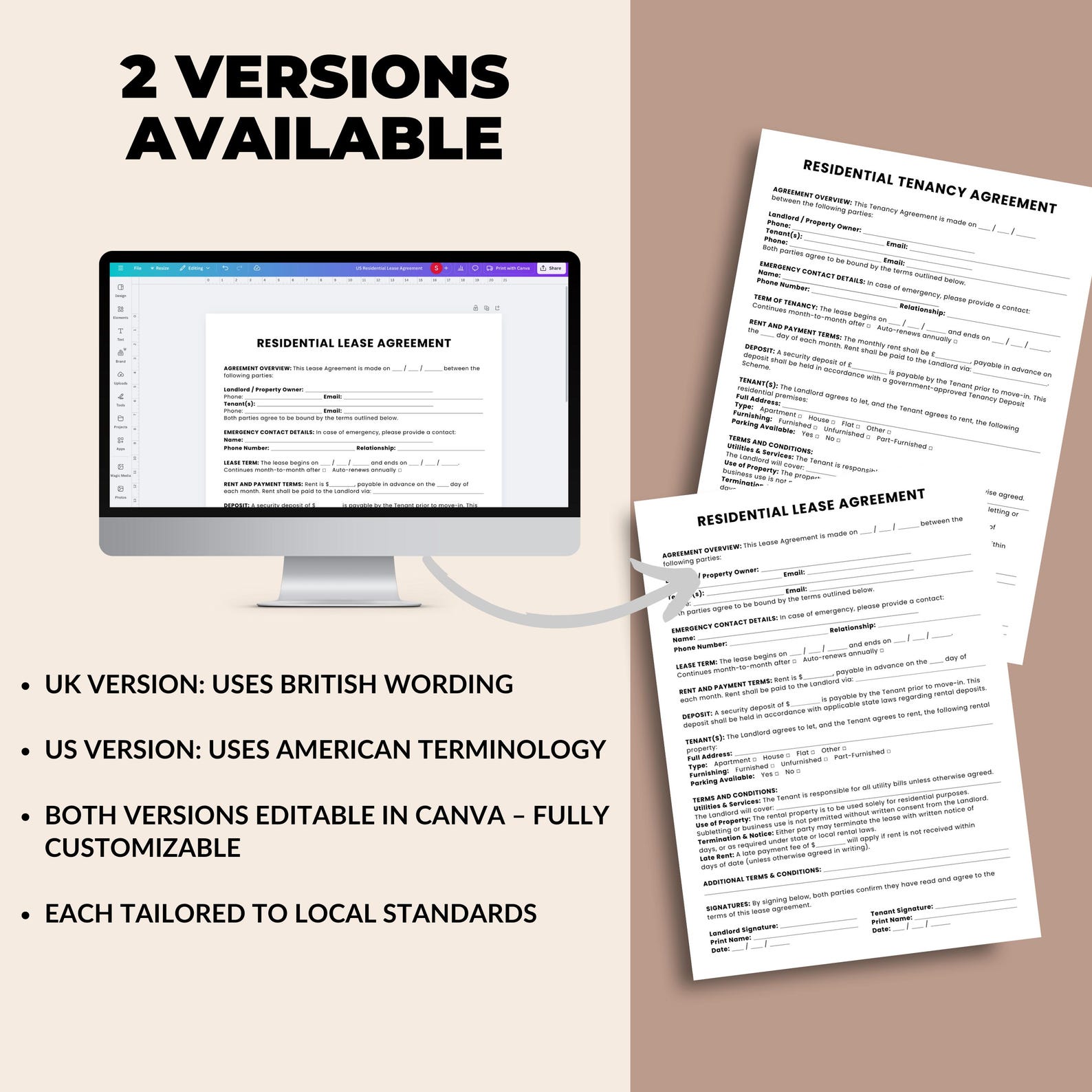 Editable Lease Agreement Template UK & US, Residential Tenancy ...