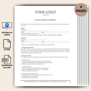 Private Client Caregiver Contract, Personal Support Agreement Template, Custom Carer Form Canva, Reliable Homecare Document, Live in Care