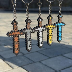 Pixel Sword Fidget Keychain - Wooden, Stone, Iron, Gold, Diamond - Keychain Fidget Toy