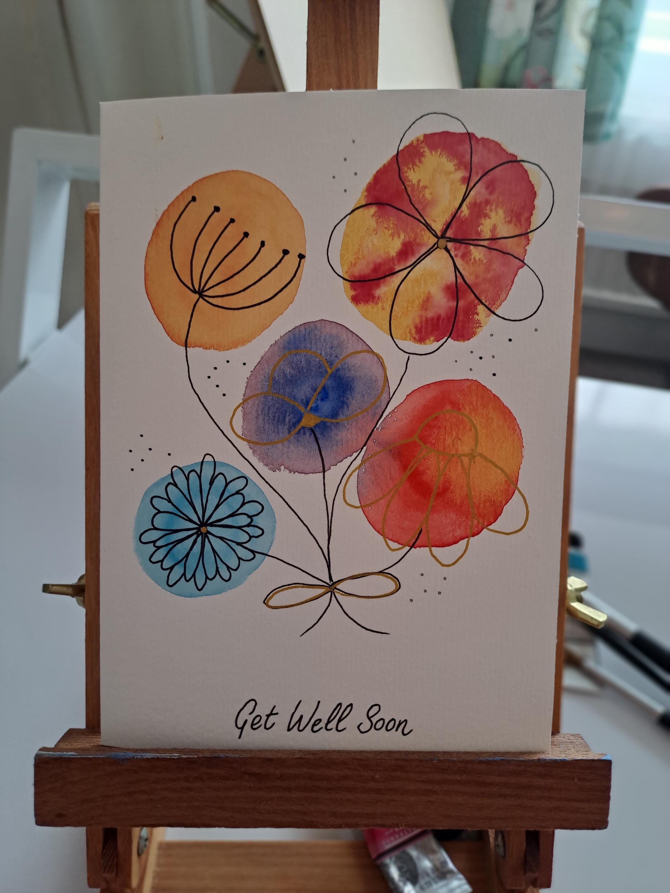 GET WELL SOON Original Hand Painted Watercolour Gift Card (5" x 7") with envelope