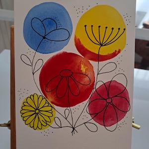 PARABÉNS Cartão-presente original pintado à mão em aquarela (5" x 7") com envelope
