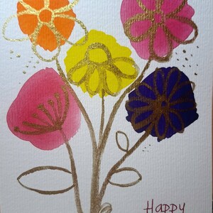JOYEUX ANNIVERSAIRE carte-cadeau aquarelle originale peinte à la main (5 x 7 po.) avec enveloppe