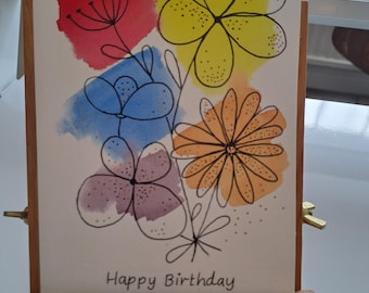 HAPPY BIRTHDAY Original Hand Painted Watercolour Gift Card (5&quot; x 7&quot;) with envelope
