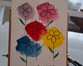 GET WELL SOON Original Hand Painted Watercolour Gift Card (5&quot; x 7&quot;) with envelope