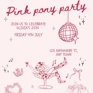 Digital and Print Invitation for Pink Pony Party