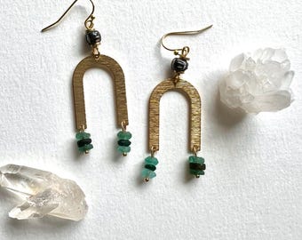 Etched Brass Arch Earrings, Boho Tribal Design