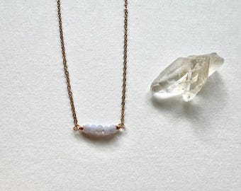 Blue lace agate modern necklace, moonstone boho necklace, everyday necklace, Jewelry for her, Dainty stone pendant.