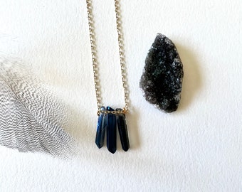 Crystal quartz necklace, boho necklace, bohemian necklace,  blue aura quartz necklace, real rose quartz jewelry,  Dainty stone pendant