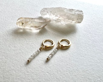 Moonstone crystals earrings,  white Huggie Earrings, gold plated earwire, short earrings, dangle earrings, earrings for her