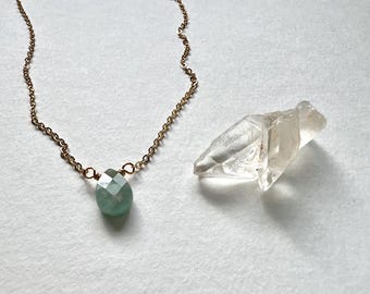 Aqua Aventurine stone modern necklace, moonstone boho necklace, everyday necklace, Jewelry for her, Dainty stone pendant.