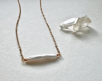 Pearl modern necklace, moonstone boho necklace, everyday necklace, Jewelry for her, Dainty stone pendant.