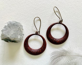 Red Patina Circle  Earrings, Horn Circles,