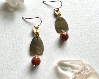 Goldstone Geometric Dangle Earrings, Boho Style