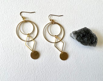 Brass hoop earrings, bohemian earrings, geometric earrings, boho earrings