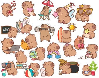 Cute Capybara SVG Bundle, Capybara Animal Shirt Png, Capybara Digital Stickers, Kawaii Capybara Clipart, Capybara Vector Summer Shirts Svg