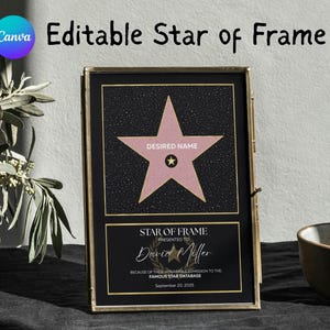 Star di Hollywood modificabile, poster personalizzato, testo personalizzato, regalo di anniversario, poster del premio Star of Fame, modello modificabile Canva