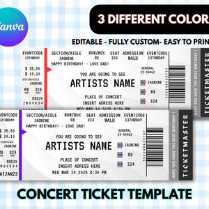 Bearbeitbares Konzertticket Canva Vorlage, Ticketmaster Ticket, Surprise Konzertkarten, DIY Tickets Vorlage, Geburtstagsgeschenkidee, Tickets Pdf