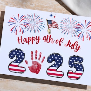 4 juli handafdruk ambachtelijke aandenken, patriottische vierde handafdruk kunstactiviteit 2025, kampambachten, peuteropvang, PreK Preschool afdrukbaar