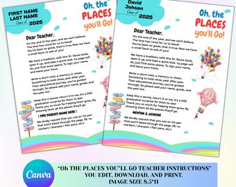 Oh the Places You'll Go Teacher Book Signing Request, Graduation Keepsake for Students, Editable Teacher Sign Book, Graduation Book Letter
